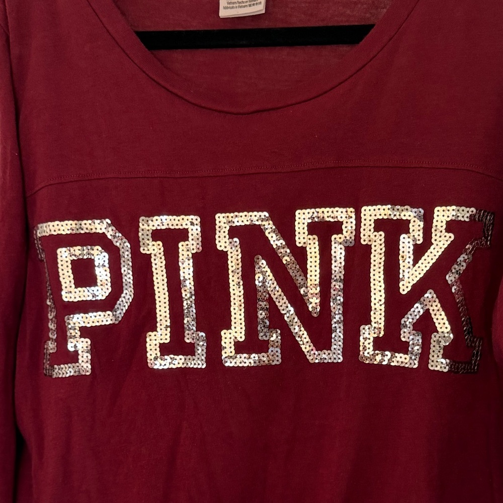 PINK Victoria's Secret Berry Long Sleeve Tee with Featured Sequins Size L - Picture 4 of 5